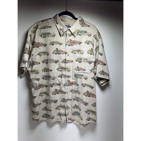 Vtg Woolrich Button Up Men’s Shirt XL Vintage Cars Beachy Summer Dad BBQ - Picture 6 of 9
